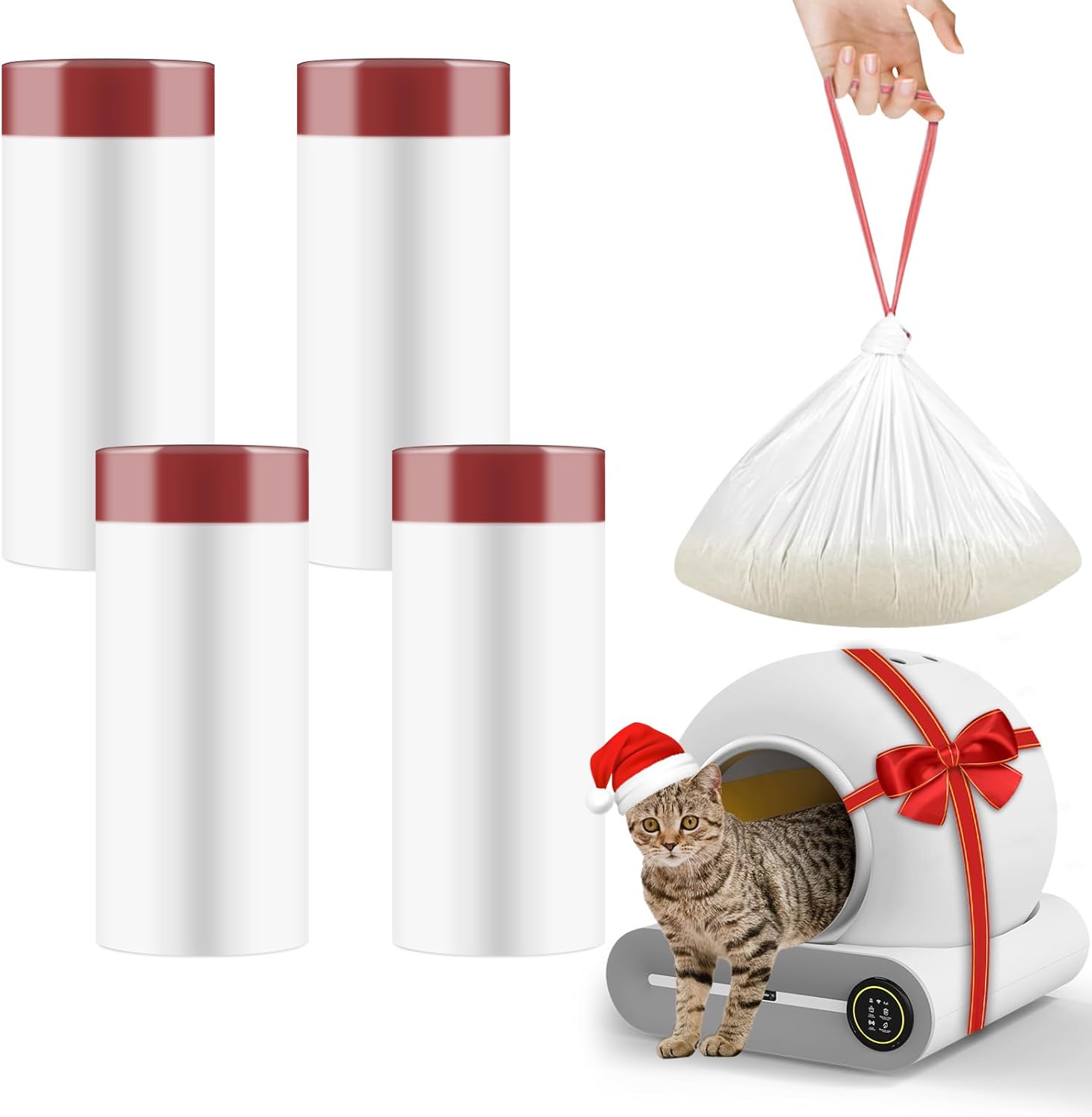 80 Count Self-Cleaning Litter Box Liners for MeoWant MW-SC01/MW-SC02, Extra-Thick Drawstring Trash Bags 17.7×19.68 in, Odor-Proof Cat Waste Disposal​