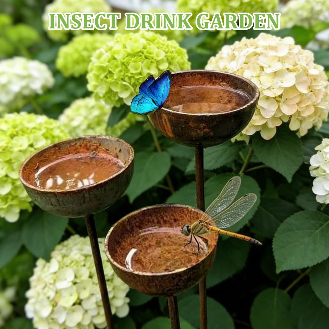 WRQIOO 3Pcs Rain Catchers for Garden, Bee Bath for Garden, Bee Watering Station, Large Cup 10cm Height 60cm, Metal Garden Ornaments, — view 6