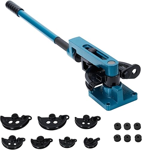 Miniatura 1 de Dobladora de tubos, dobladora manual de tubos de 3/8 a 1 pulgada con cortador de tubos y 7 troqueles resistentes, doblado fácil y rápido de 0-180°,