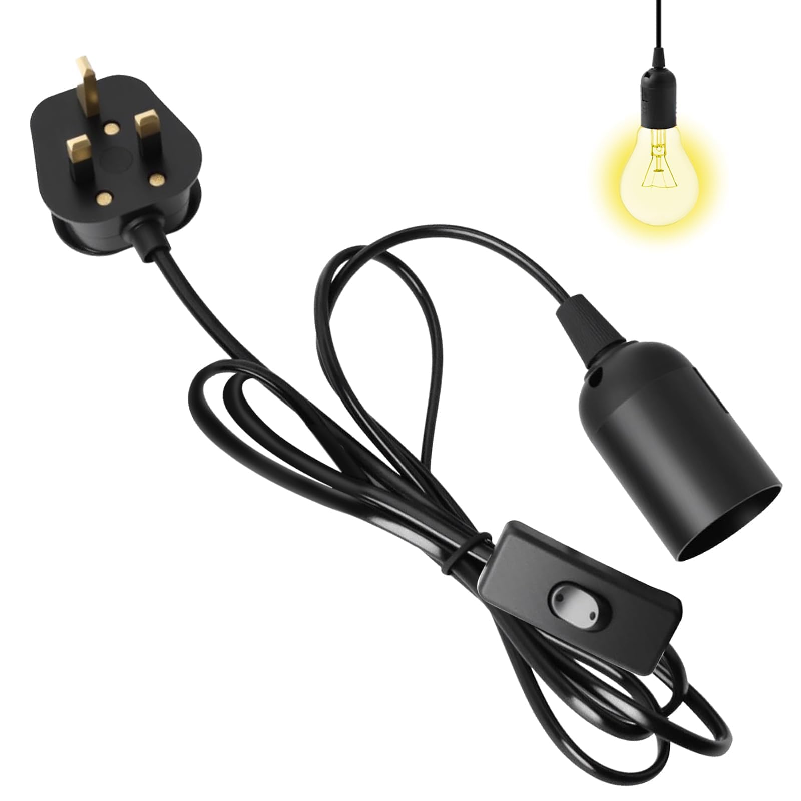 Pendant Light Fitting E27 Ceiling Socket – Bulb Holder with UK Plug 1.8M Cable Kit – Hanging Light Cord for DIY Projects – Lamp Socket Fitting for Home Bedroom Living Room
