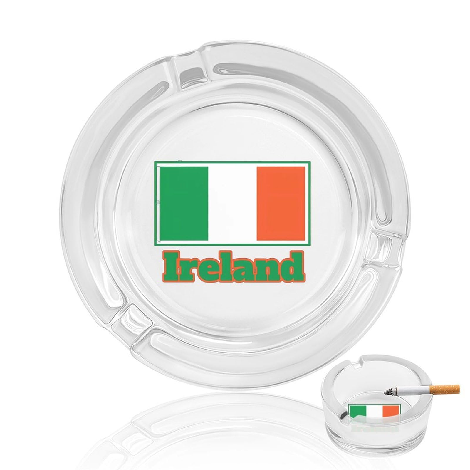 Ireland Irish Flag Ashtray Portable Round Glass Outdoor Ash Tray for Home Office Garden Pub