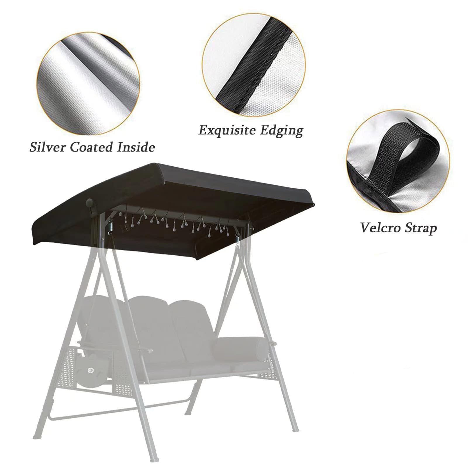 Techo De Repuesto para Columpio De Jardín Universal,Toldos Impermeable Resistente a los Rayos UV Exterio,Toldo Balancin Jardin 2 3 Plazas para Patio Swing Yard Seat,Gris,190T: 213 * 122 * 18/23cm