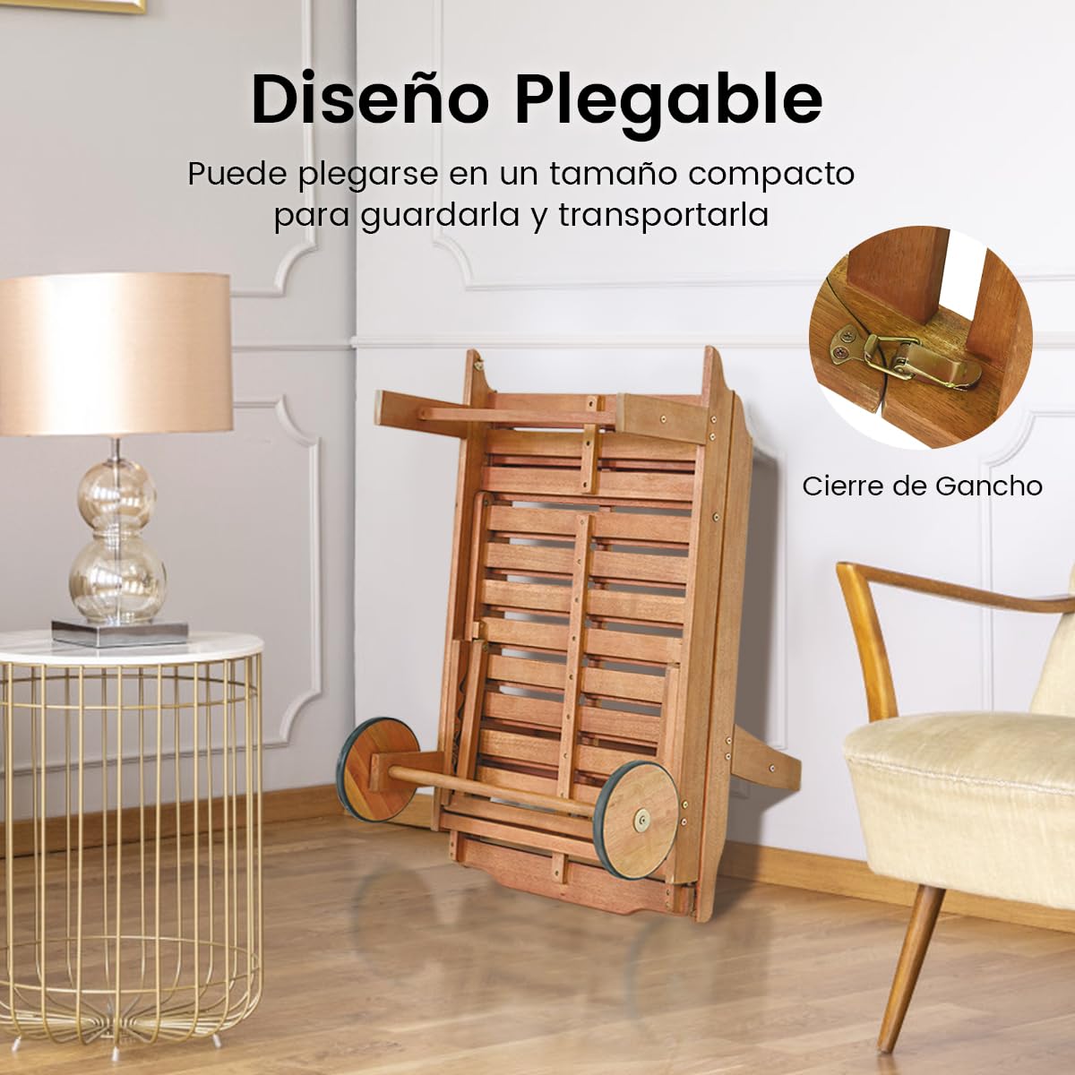 RELAX4LIFE Tumbona Plegable de Madera Eucalipto con 2 Ruedas y Respaldo Ajustable en 6 Alturas, Tumbona Jardín con Cojín Extraíble para Balcón y Terraza, Carga 160kg, 195x68x30-90cm, Beige (2 Piezas)