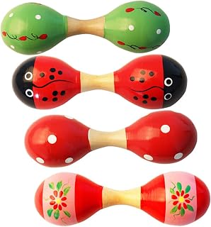 Gemini_mall Kids Wooden Double Head Maraca Musical Percussion Instrument Teaching Aid Toy for Kids Boys and Girls Random Color
