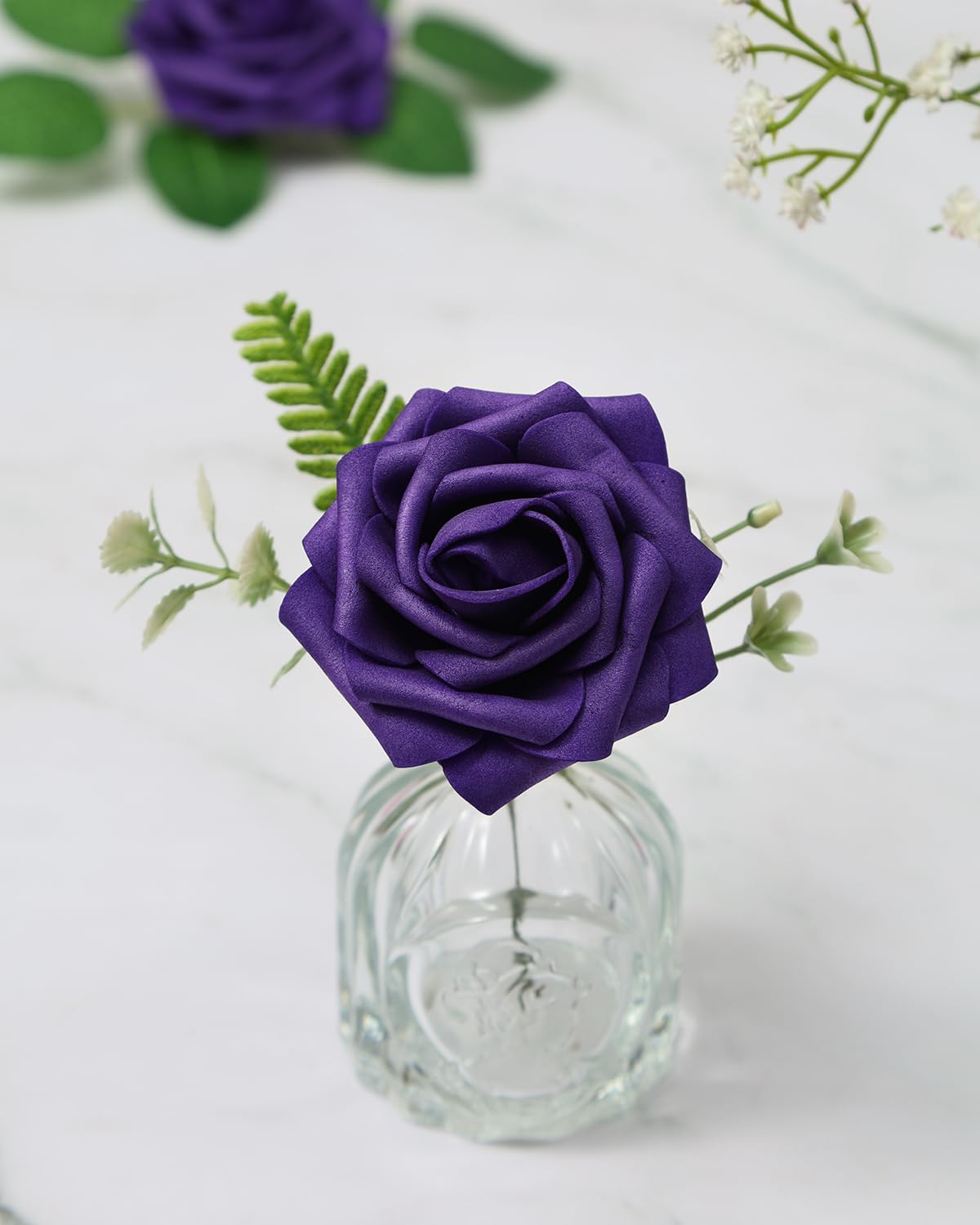 LEUCHTAMOR 25Pcs Artificial Roses Flowers Purple Foam Roses Real Touch Fake Rose Heads for DIY Flower Garland Baby Shower Wedding Bridal Bouquets Table Floral Arrangement Party Home Decoration - Image 4