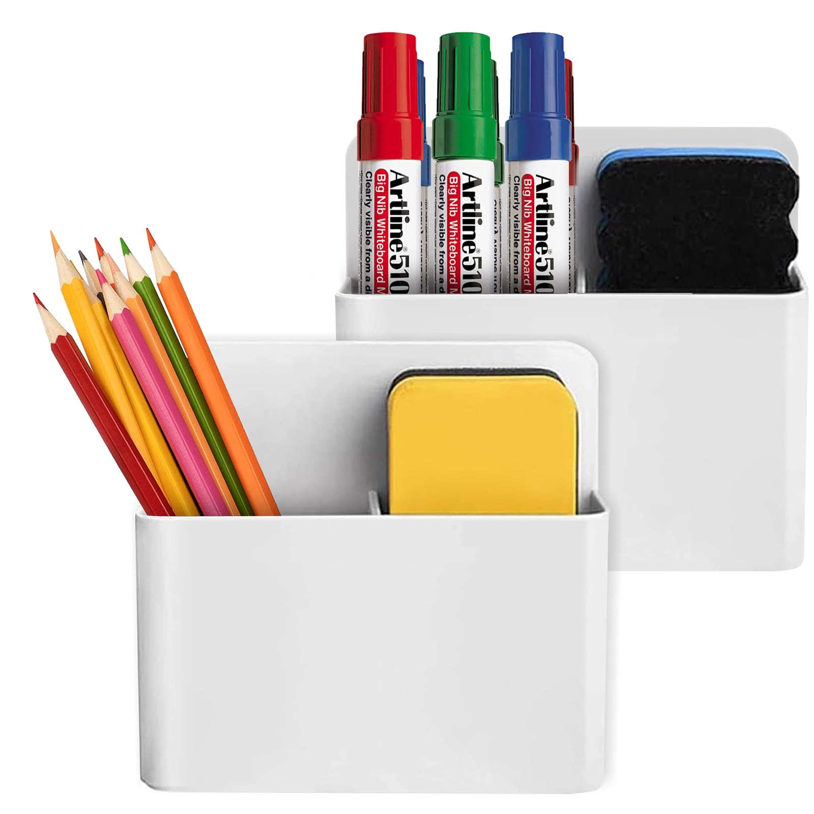 EZ COZYMagnetic Pen Holder,2 Pack Magnetic Dry Erase Marker Holder, Magnetic Marker Holder for Whiteboard, Magnet Pencil Holder, Magnetic Pen Holder for Refrigerator, Locker, Metal Cabinets, Office