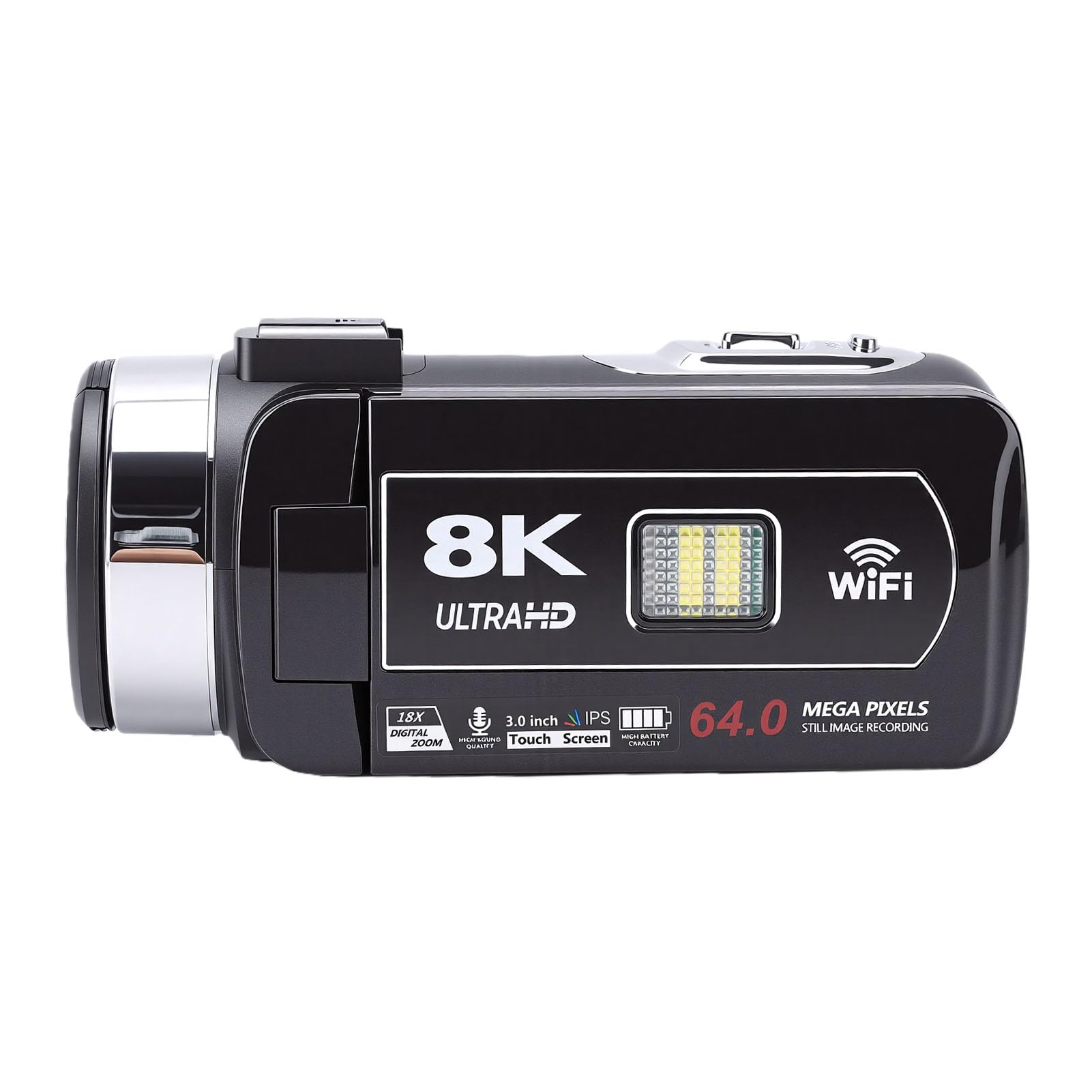Goshyda Videocamera con Zoom Digitale 8K 64MP per Vlogger, Connessione WiFi, Regalo di Compleanno di Natale, Materiale ABS