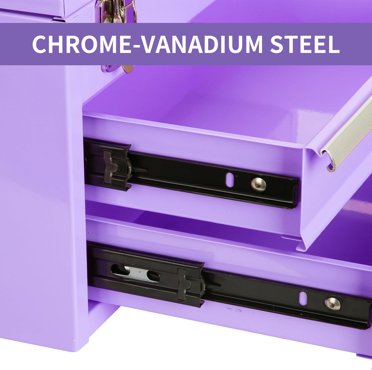 14 Inch Steel Portable Tool Box with drawers - Tool Storage Box Organizer with Metal Latch Closur - Powder Coated Toolbox Chest for Tools Storage Cabinet (PURPLE)
