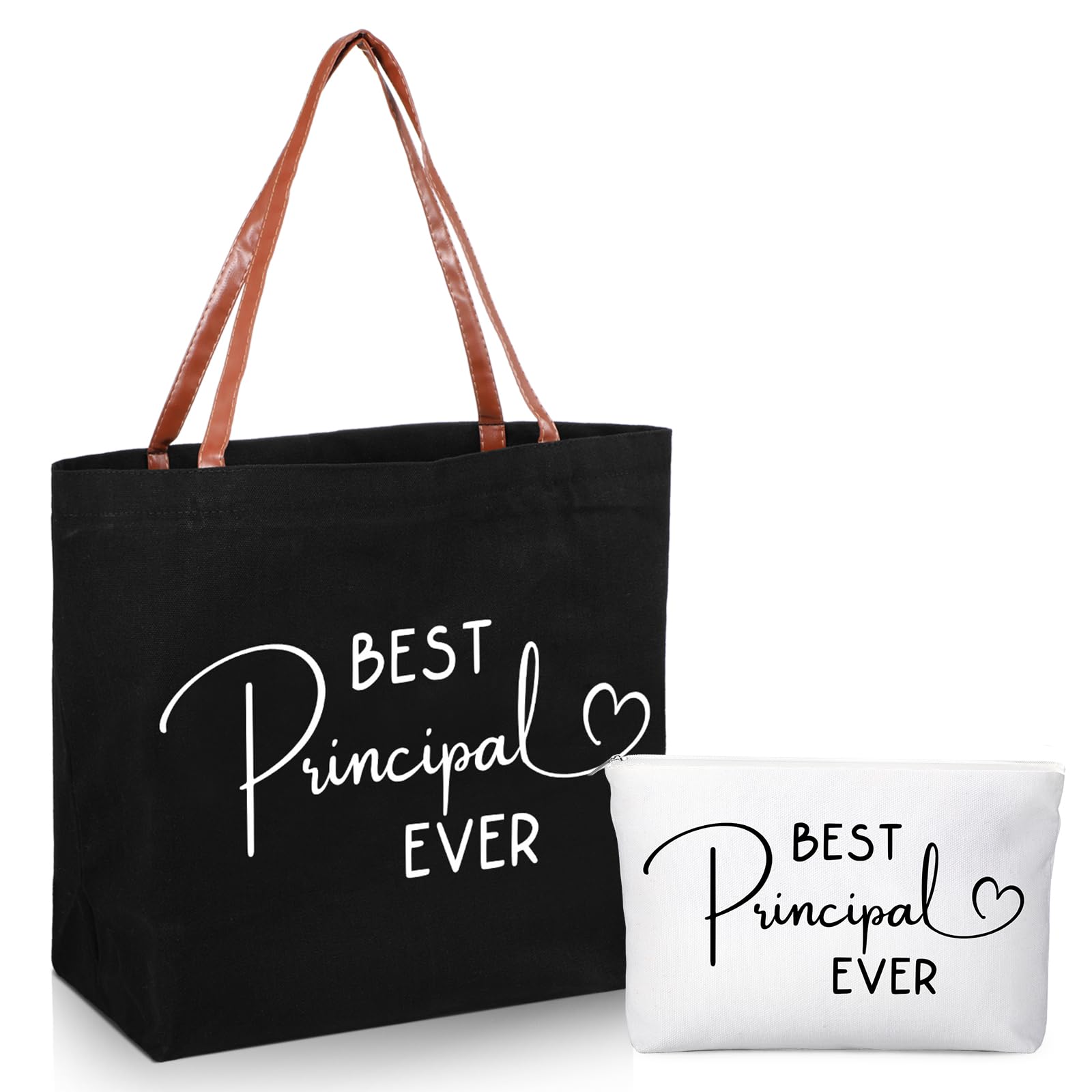 Queekay 2 Pcs Best Principal Ever Bags Principal Gifts for Women Man Appreciation Inspirational Gifts Totes and Makeup Bags for Work
