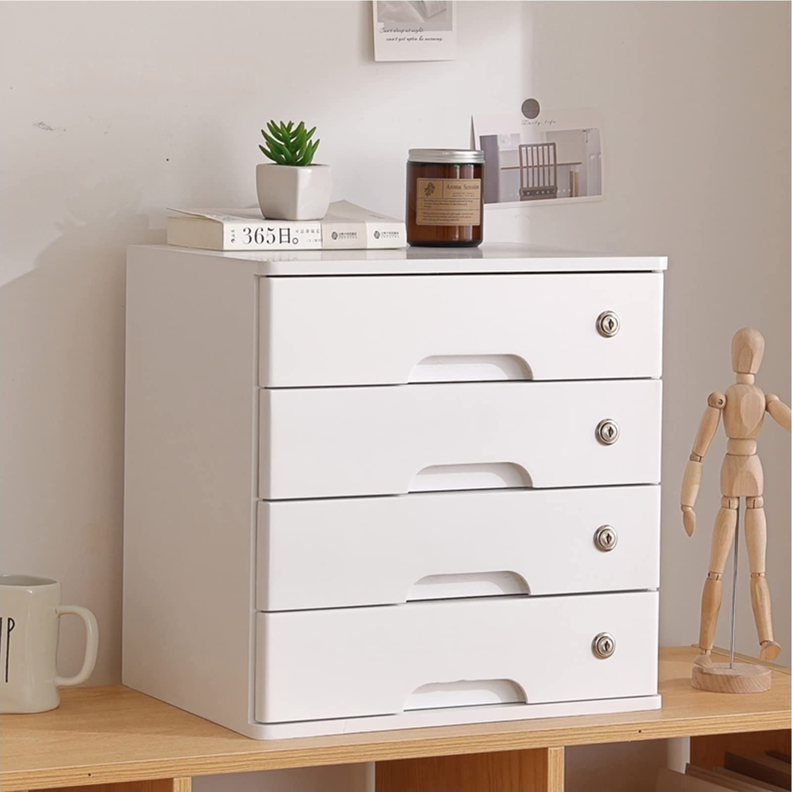 MYUYEE Wooden Desktop File Cabinet With Lockable Drawers Multilayer For Monitor Stand/Printer Platform (C-4 Drawer)