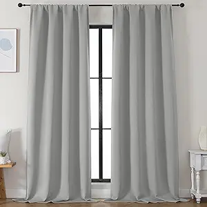 Simplebrand Silver Grey Blackout Curtains for Bedroom 96 Inches Long 2 Panels, Solid Thermal Insulated, Energy Saving Living Room Window Treatment Curtains Blackout Drapes, W50 x L96 Inch, Silver Grey
