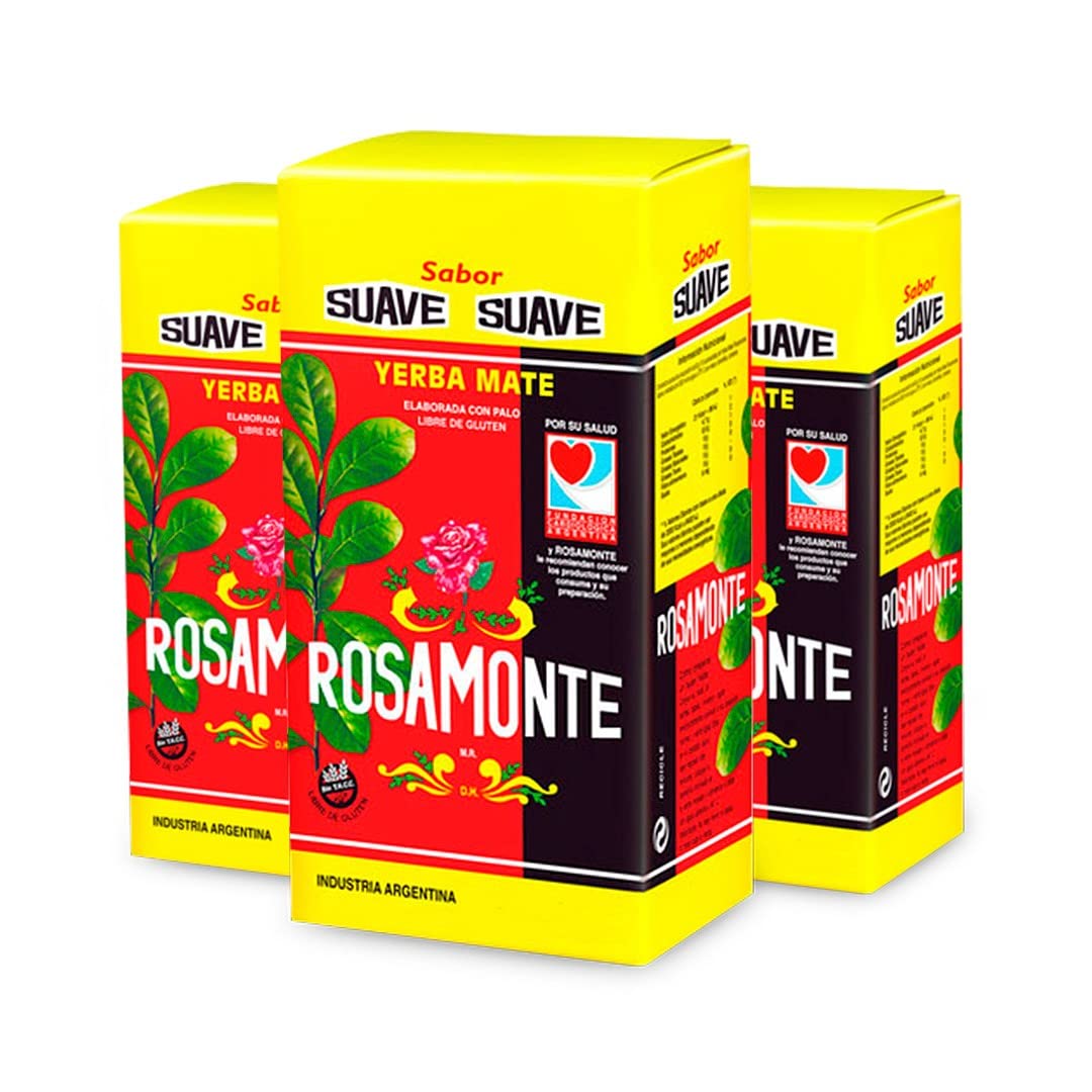 Pack de Yerba Mate Rosamonte Suave 1Kg - 3 Unidades - Total 3 Kg de Yerba Mate