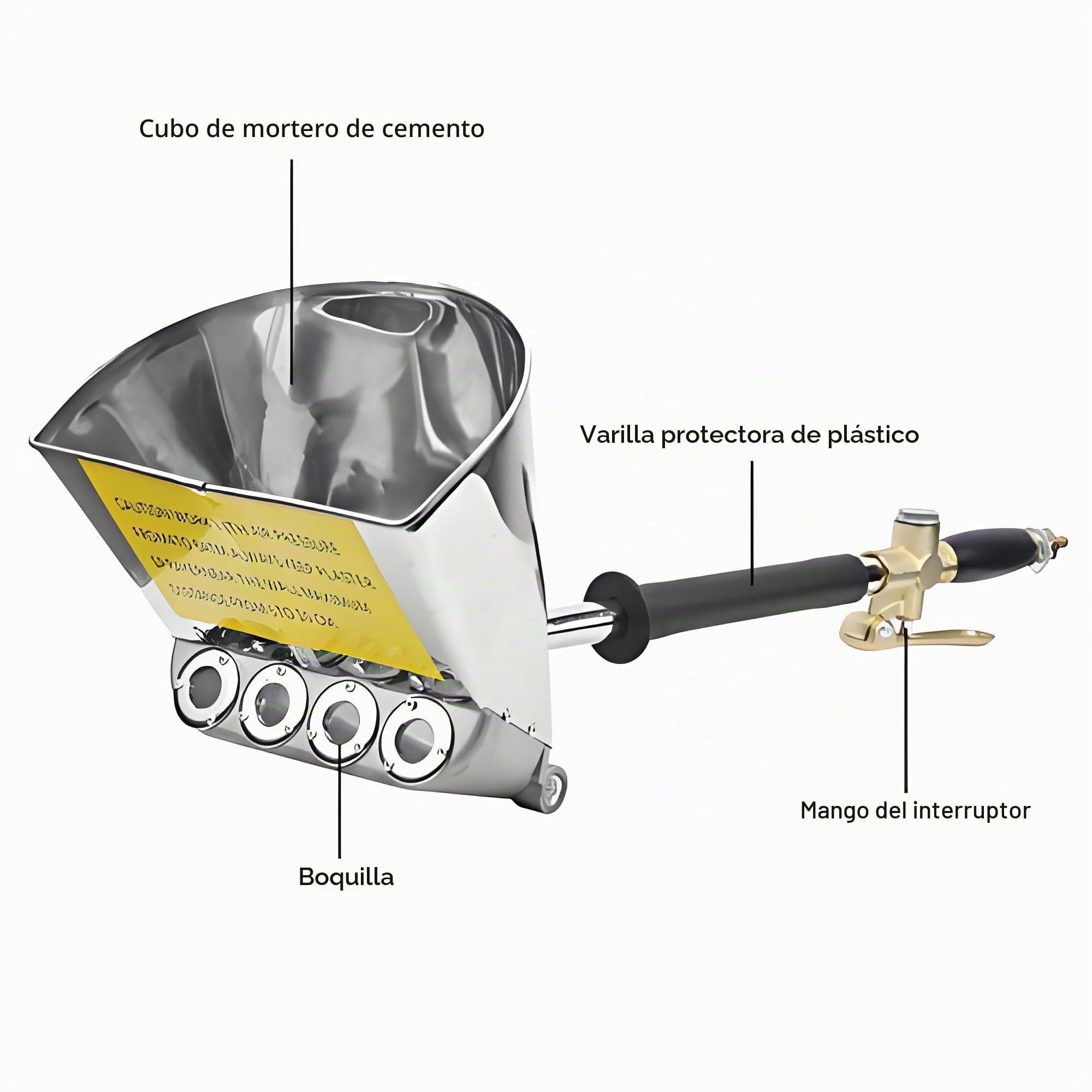 Pulverizador de Mortero de Acero Inoxidable con Cuatro Orificios de Pulverización de 18 mm para Aplicación de Cemento y Estuco en Paredes con Alta Eficiencia y Fácil Limpieza