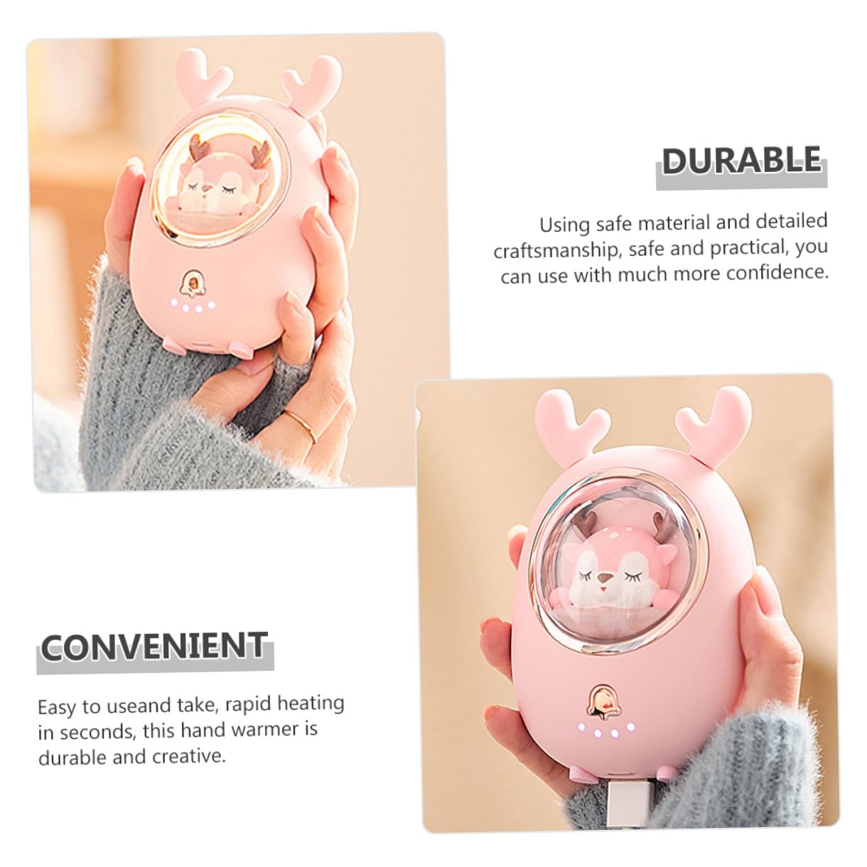 Scaldamani Elettrico Ricaricabile USB Mini Portatile Protezione Contro Surriscaldamento Spegnimento Automatico Design Animale per Campeggio e Sport Invernali