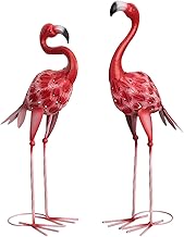 XONOR Metal Flamingo Garden Statues Red Flamingo Yard Art Outdoor Sculptures for Home Patio Lawn Backyard Décor, Set of 2