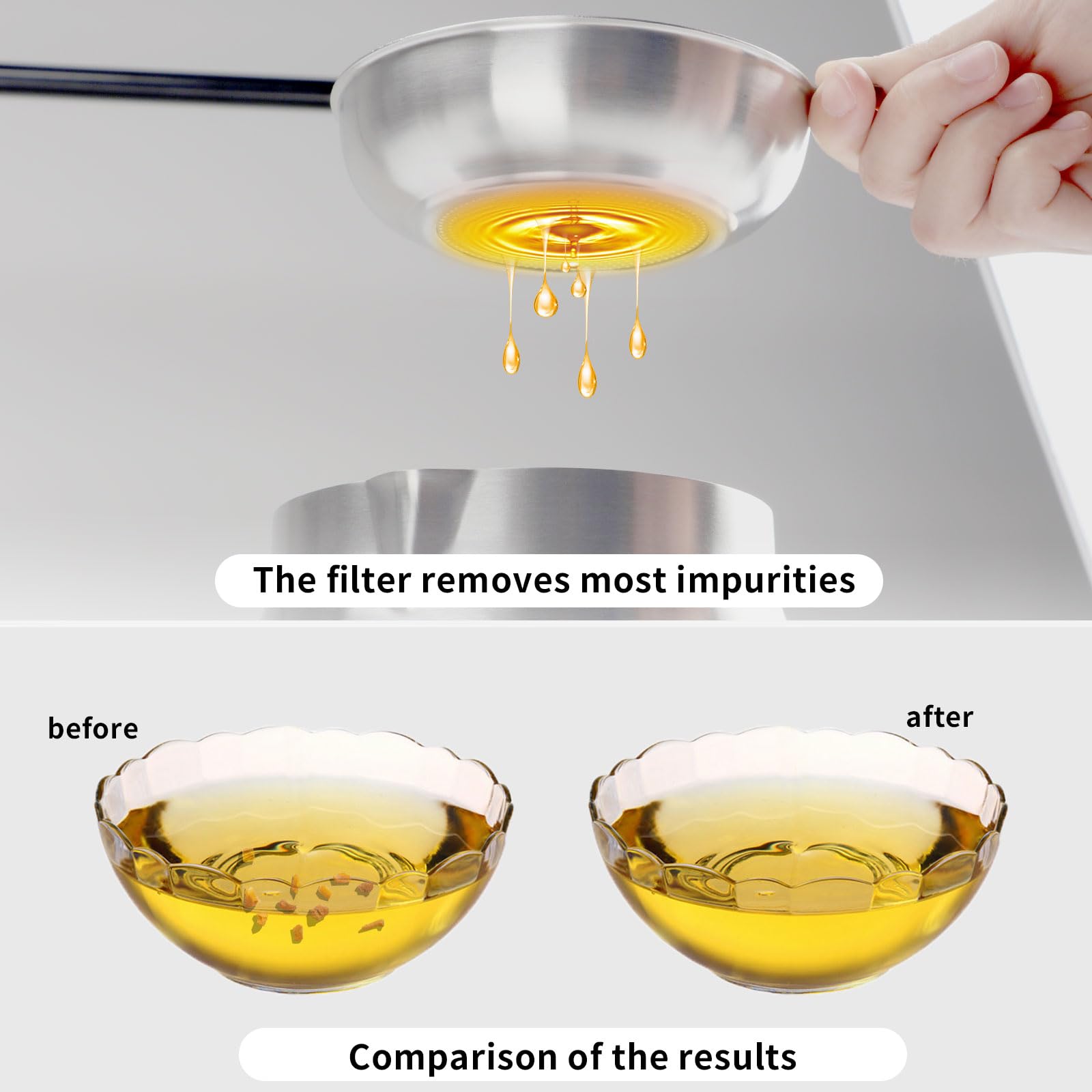 Pot De Filtre à Huile, 2L récipient d’huile en acier inoxydable stockage de graisse en pot avec couvercle Friteuse RéCipient Graisse Passoire Et Filtre à Mailles Fines Filtre à Huile Domestique