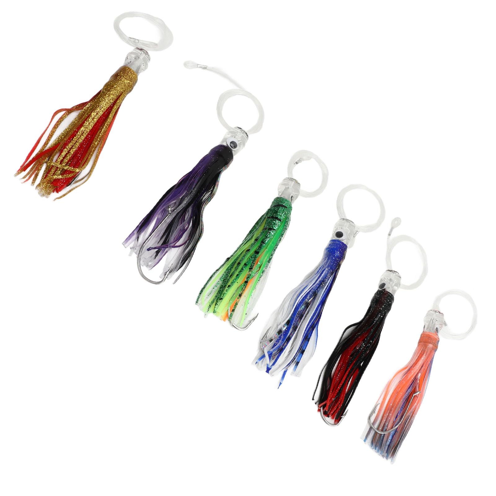 Señuelo de Trolling, Juego de 6 Piezas de Señuelo de Pesca con Ojos 3D, Kit de Cebo de Señuelos de Pesca de 6 Colores Incluye Bolsa de Almacenamiento, Señuelos con Faldón de Agua Salada