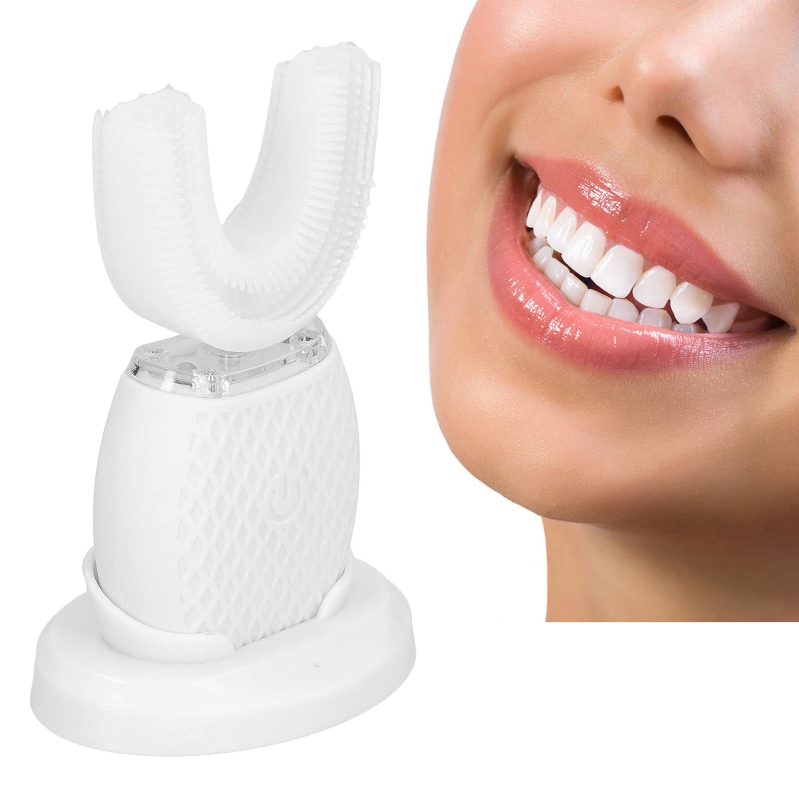 Cepillo de Dientes Automático Ultrasónico que Blanquea el Cepillo de Dientes Eléctrico en Forma de U de 360 ​​° para Blanquear los Dientes(blanco)