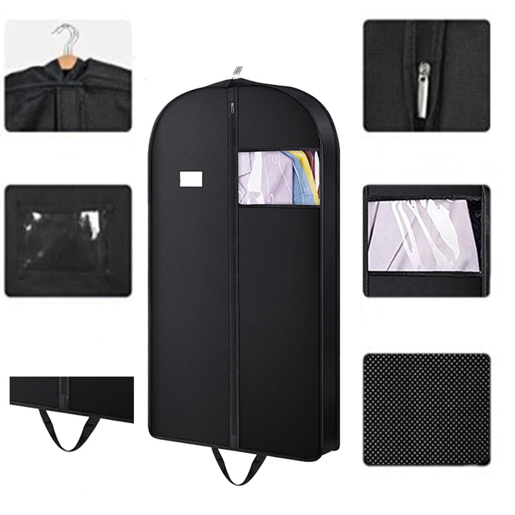 Fundas para Ropa Transpirables, Paquete de 5, Profundidad 3,9", Bolsas para Ropaolsas para Ropa para Colgar Ropa, Fundas para Ropa con Cremallera y Ventana Transparente,Dark Grey-60x10x110cm