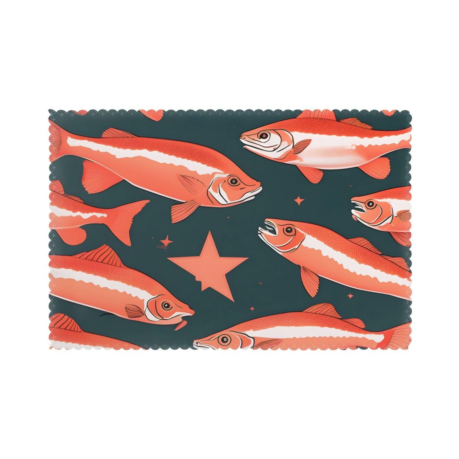 Salmon Print Placemats for Dining Table Set of 6 12x18 Inch Table Mats for Party Kitchen Dining.