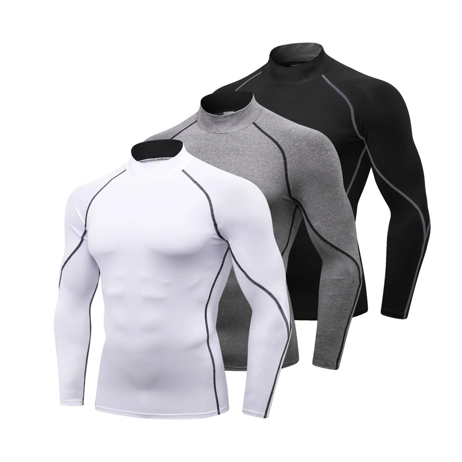Camisa De Compresión Cuello Alto For Hombre, Camisetas Interiores Entrenamiento Manga Larga For, Mallas For Baloncesto, Correr, Capa Base Atléticas