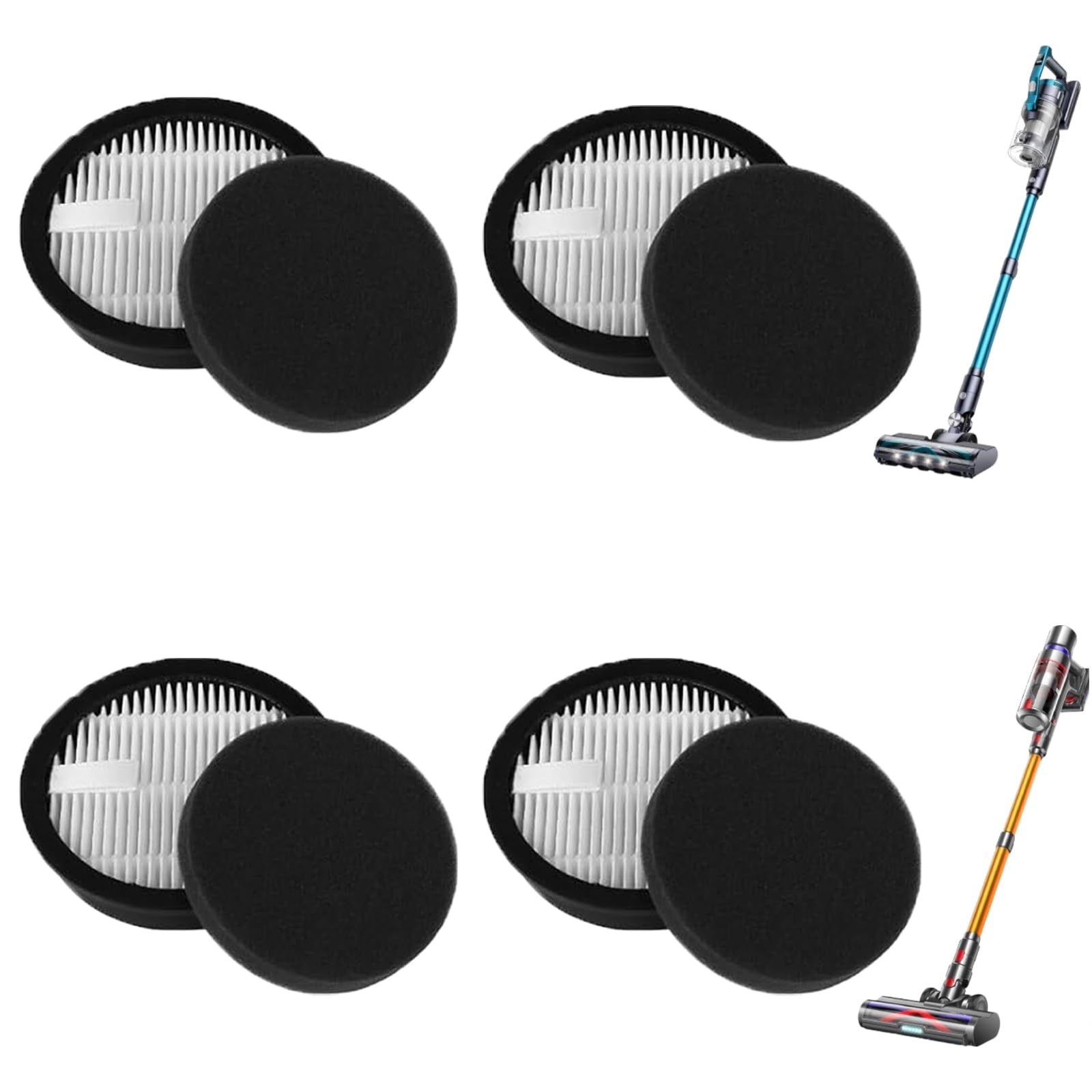 4 Pack Acevac11 Hepa Replacement Filters and 4 Sponge Sets for AFNOP Vacuum