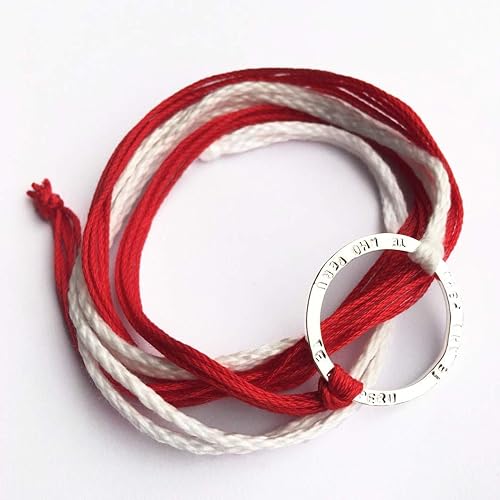 Miniatura 3 de TE AMO PERU Stamped Infinity Open Circle Wrap Bracelet, Reversible Sterling Silver 925 plated, Adjustable Red and White Multi-strand Pima Cotton