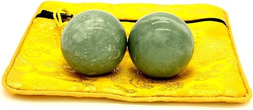 Bolas de ejercicio de estrés chino Baoding de mármol de 1.4 pulgadas en piedra natural color verde negruzco colección artesanal