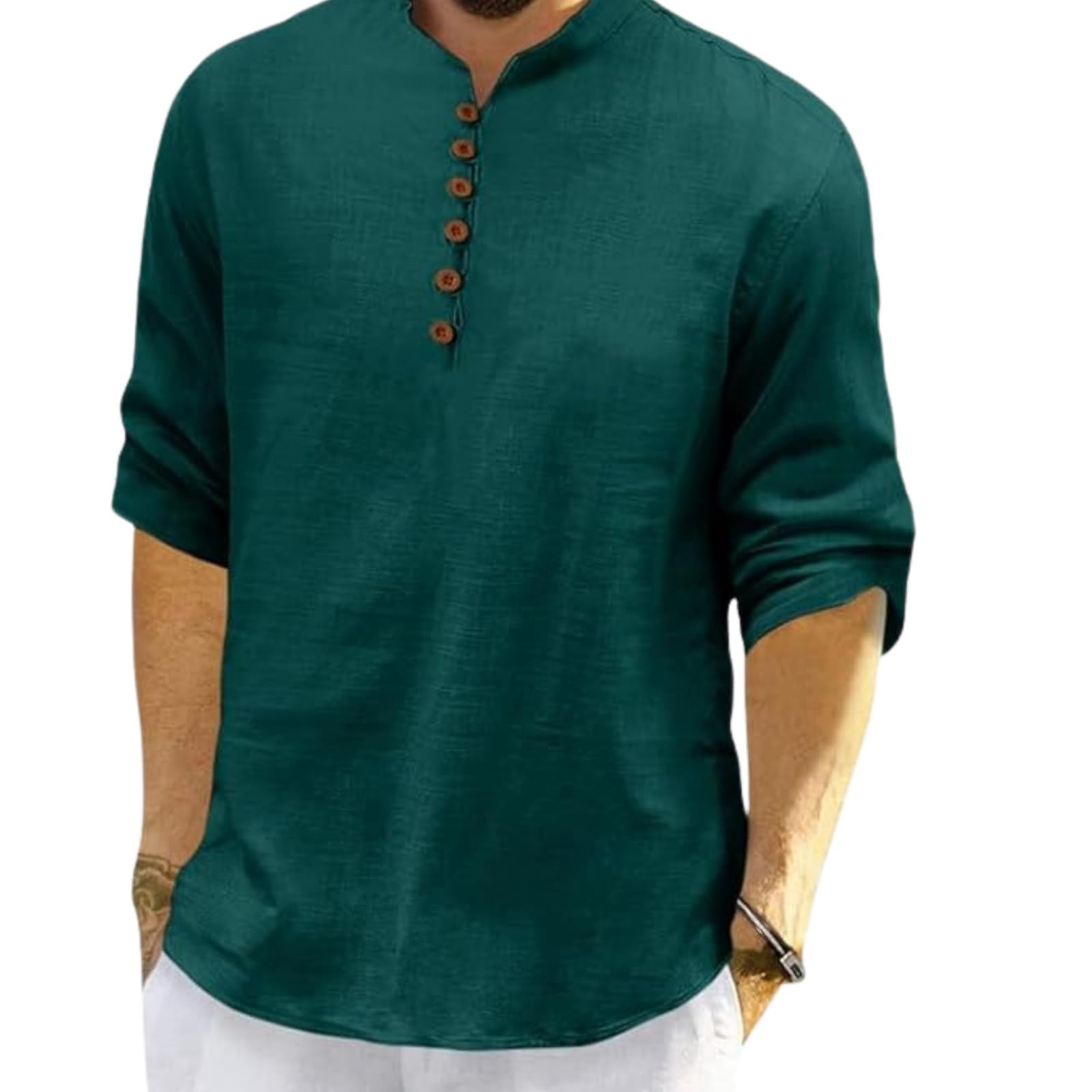 ROYALSCOUTMen's Cotton Polyester Blend Solid Regular Fit Full Sleeve Short Kurta | Ethnic, Lightweight Summer Kurta for Daily & Occasion Use