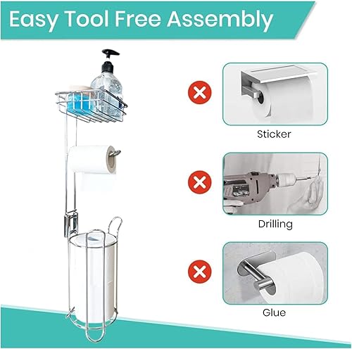 Miniatura 6 de Estante de baño de metal para papel higiénico, estante movible, estante de pañuelos Freetanding, estante organizador de piso, estante organizador de