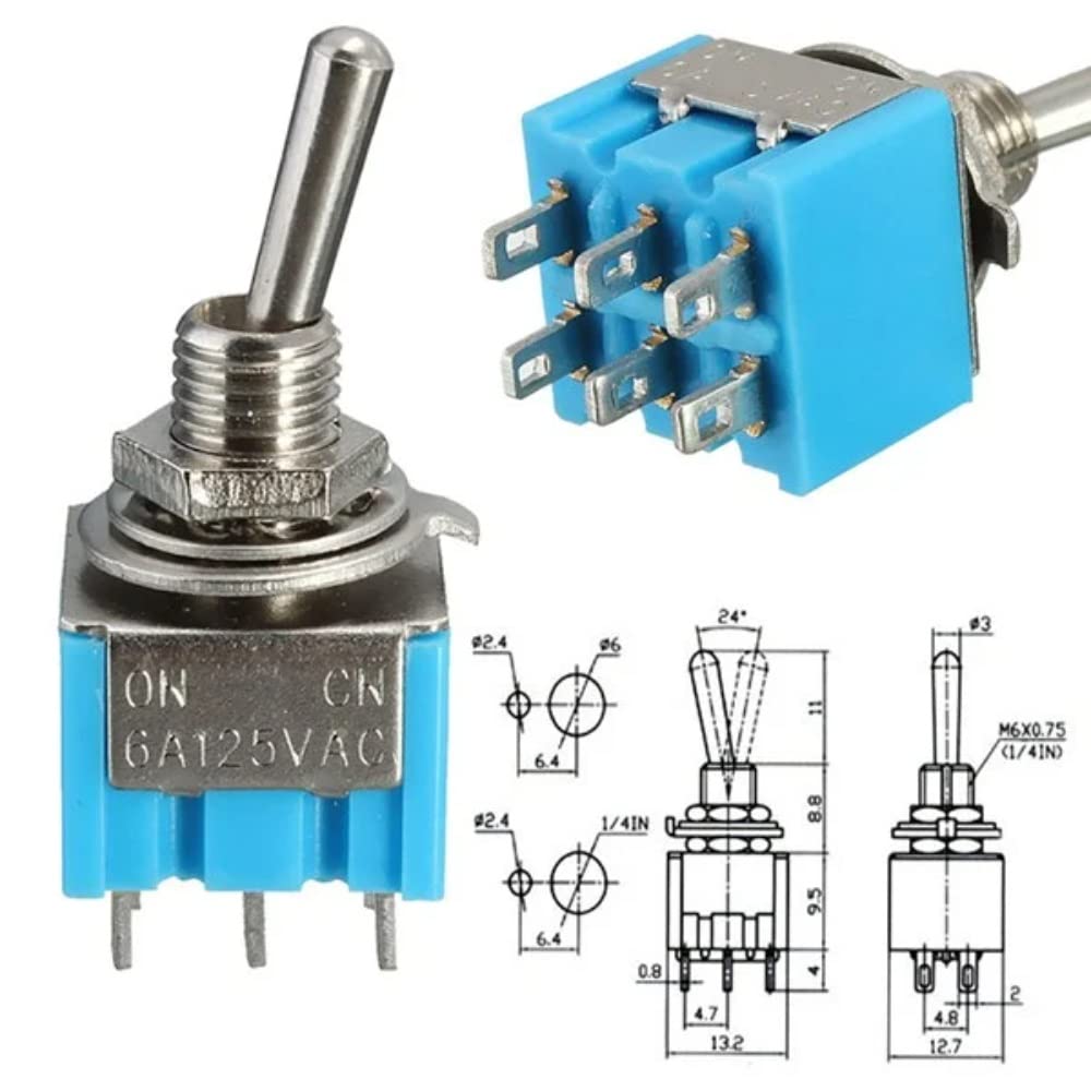 Mini deviatore da pannello on/off/on 6 pin switch 6 Amper MTS-203 Switch