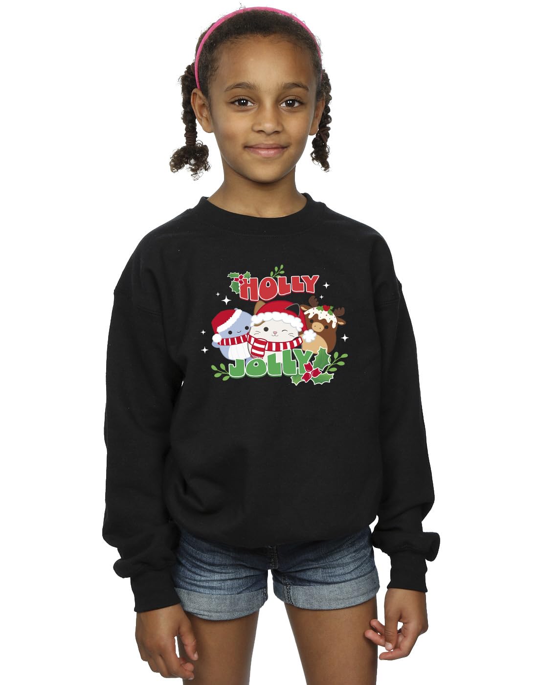 Absolute Cult Girls Black Squishmallows Holly Jolly Sweatshirt 9-11 Years