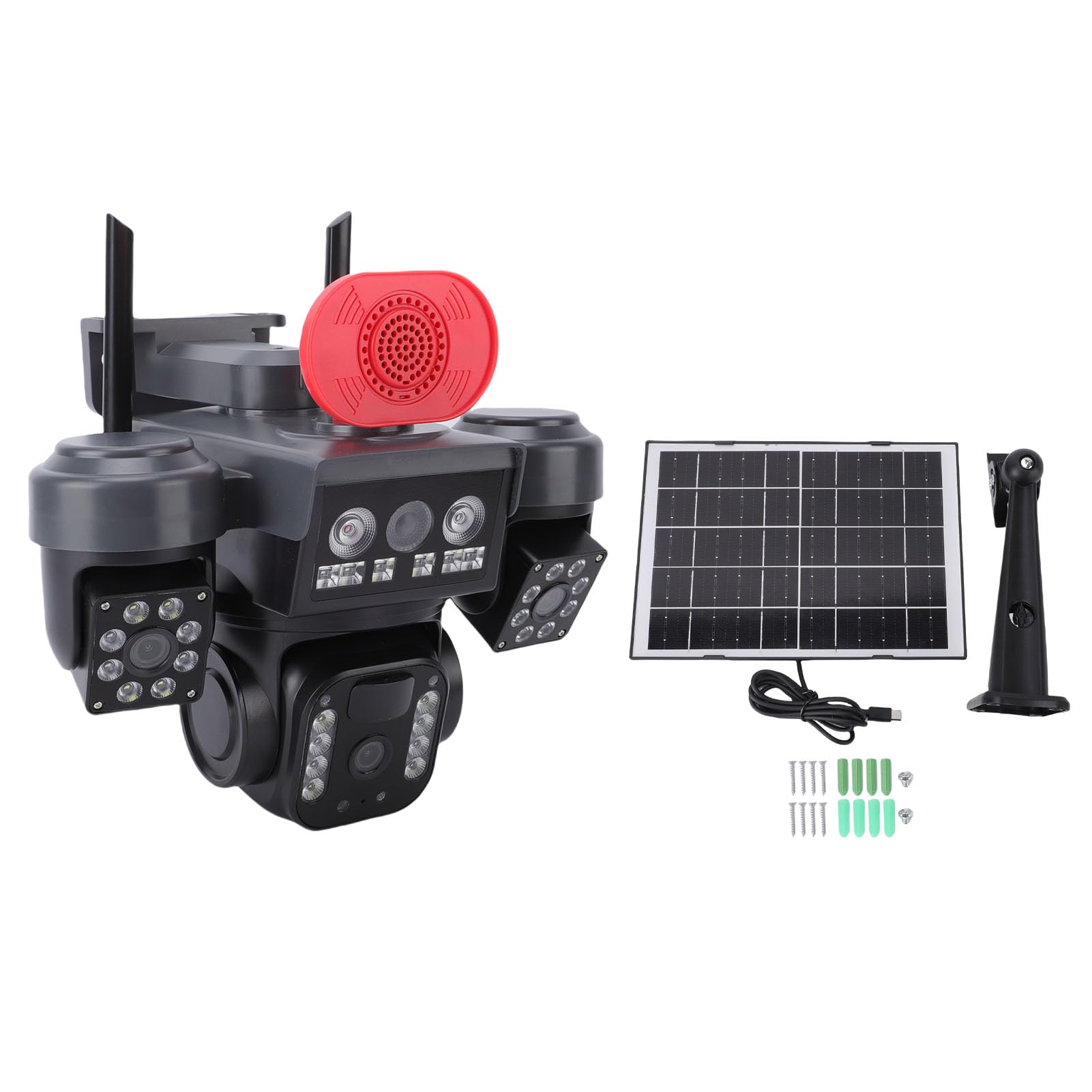 VBESTLIFE Telecamera di Sicurezza Solare a Tripla Lente, Telecamera Esterna WiFi 360° da 2,4 GHz con Rilevamento del Movimento AI e 8000 MAh, Resistente Alle Intemperie IP66 per la