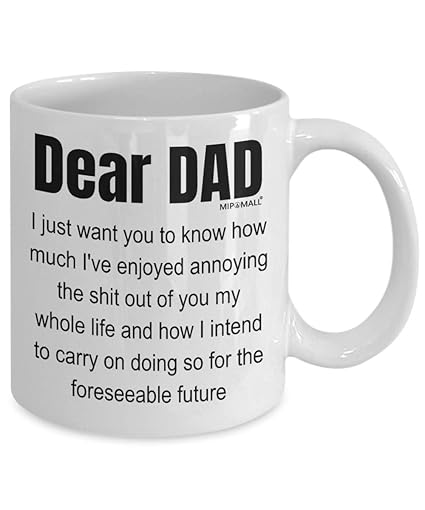 Fathers Day Mug from Daughter Son, Dear Dad, Birthday Gifts, Funny Daddy Cup, Coffee Tea, Christmas Presents - wm3293
