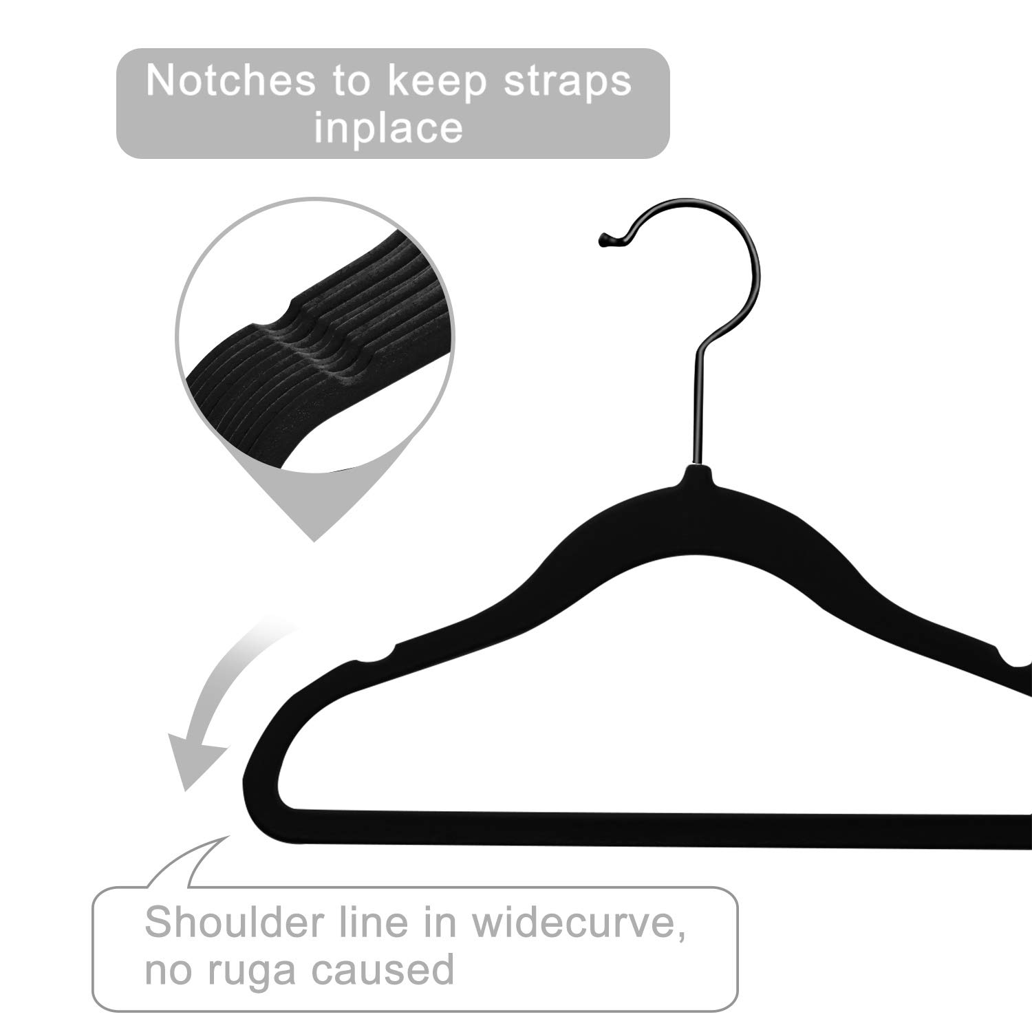 MIZGI Perchas de Terciopelo prémium para niños (Paquete de 50) con Ganchos Negros, ultradelgadas, para Ahorrar Espacio, Antideslizantes, para Faldas de niños, Pantalones de Vestir, Perchas de Ropa