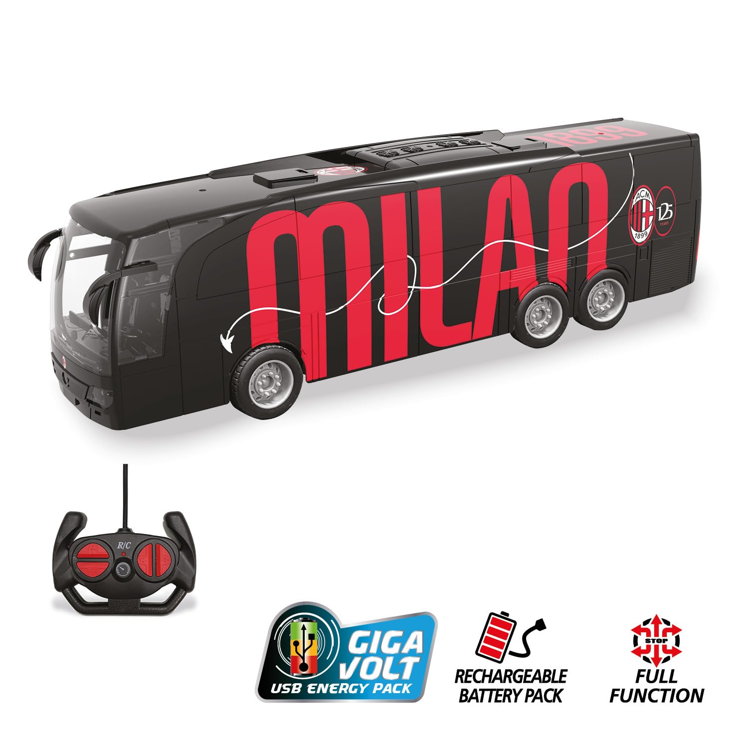 Mondo Bus radiocommandé Milan Motors, Longueur du modèle 33 cm, Piles Rechargeables incluses, Bus pour Enfants 63855