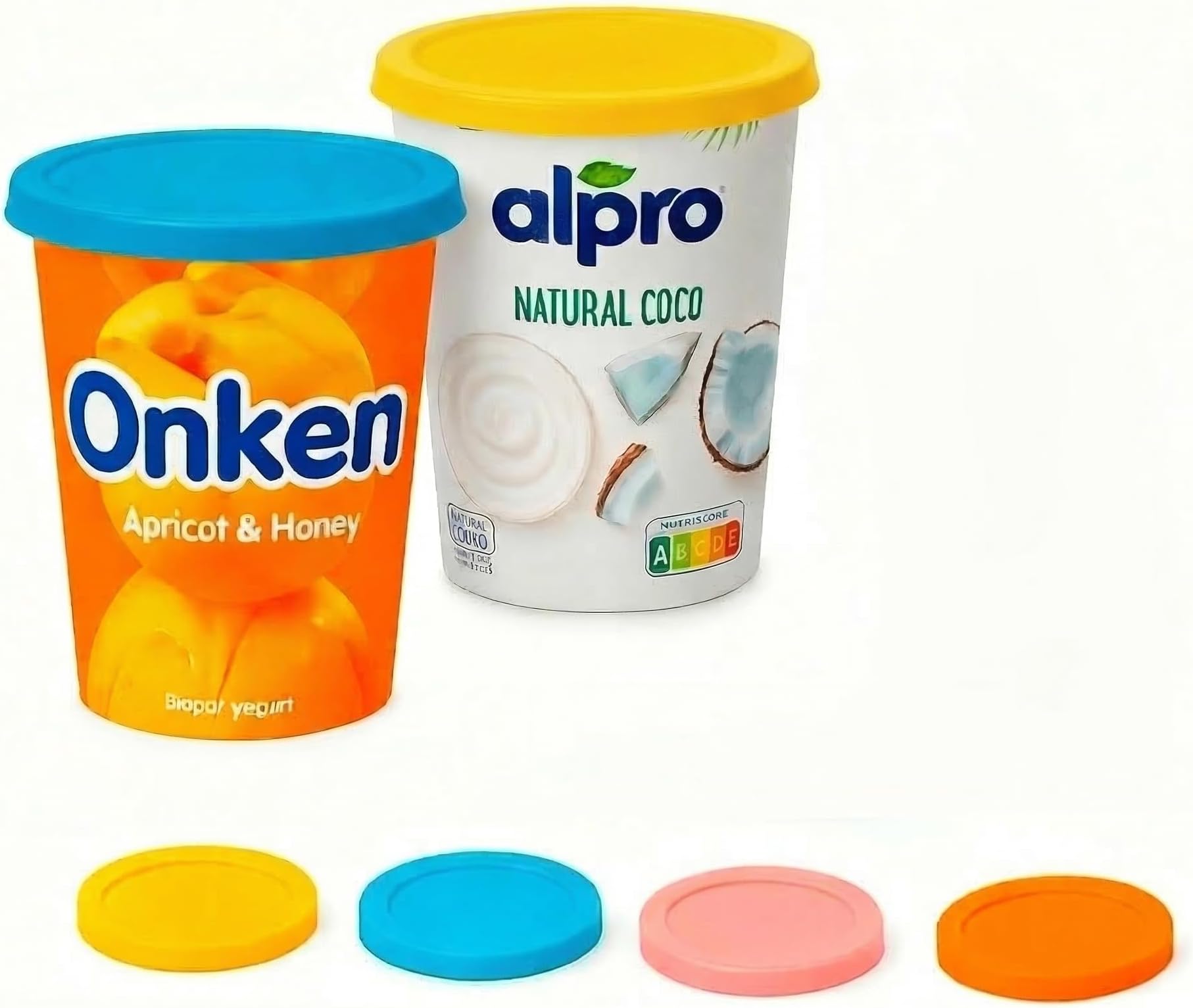 Reusable Yogurt Pot Lids – Silicone Food Covers as an Alternative to Cling Film – Keep Opened Yogurt & Leftovers Fresh in the Fridge – Eco-Friendly Kitchen Storage for Everyday Use (Pack of 4)