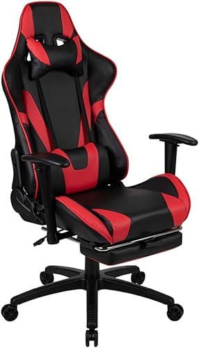 Flash Furniture X30 - Silla ergonómica de videojuegos de carrera para oficina con respaldo completamente reclinable, reposapiés deslizante, en