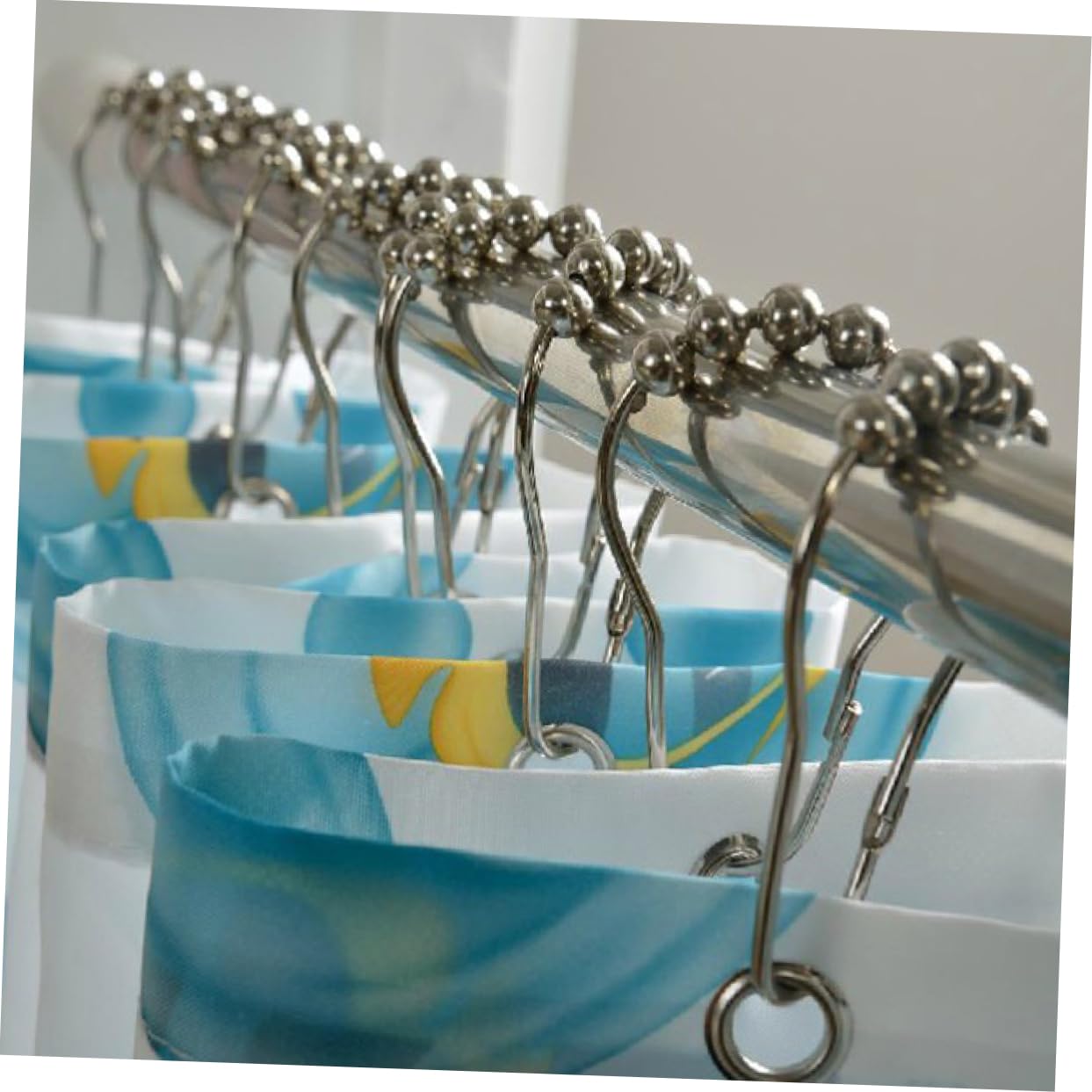 SOLUSTRE 12Pcs Silver Metal Shower Curtain Hooks with Roller Ball Design Plated for Easy Glide Shower Rods Up for Bathroom Use