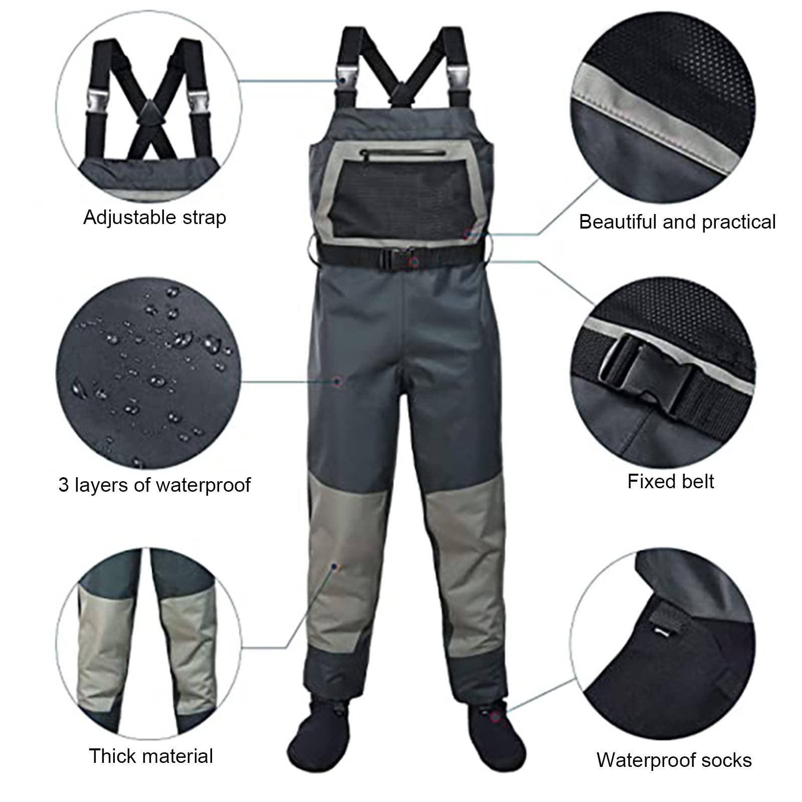 Pantalones de Pesca Waders Ropa Monos de Pecho Portátiles Botas de Media Transpirables Impermeables para Caza de Patos y Pesca con Mosca
