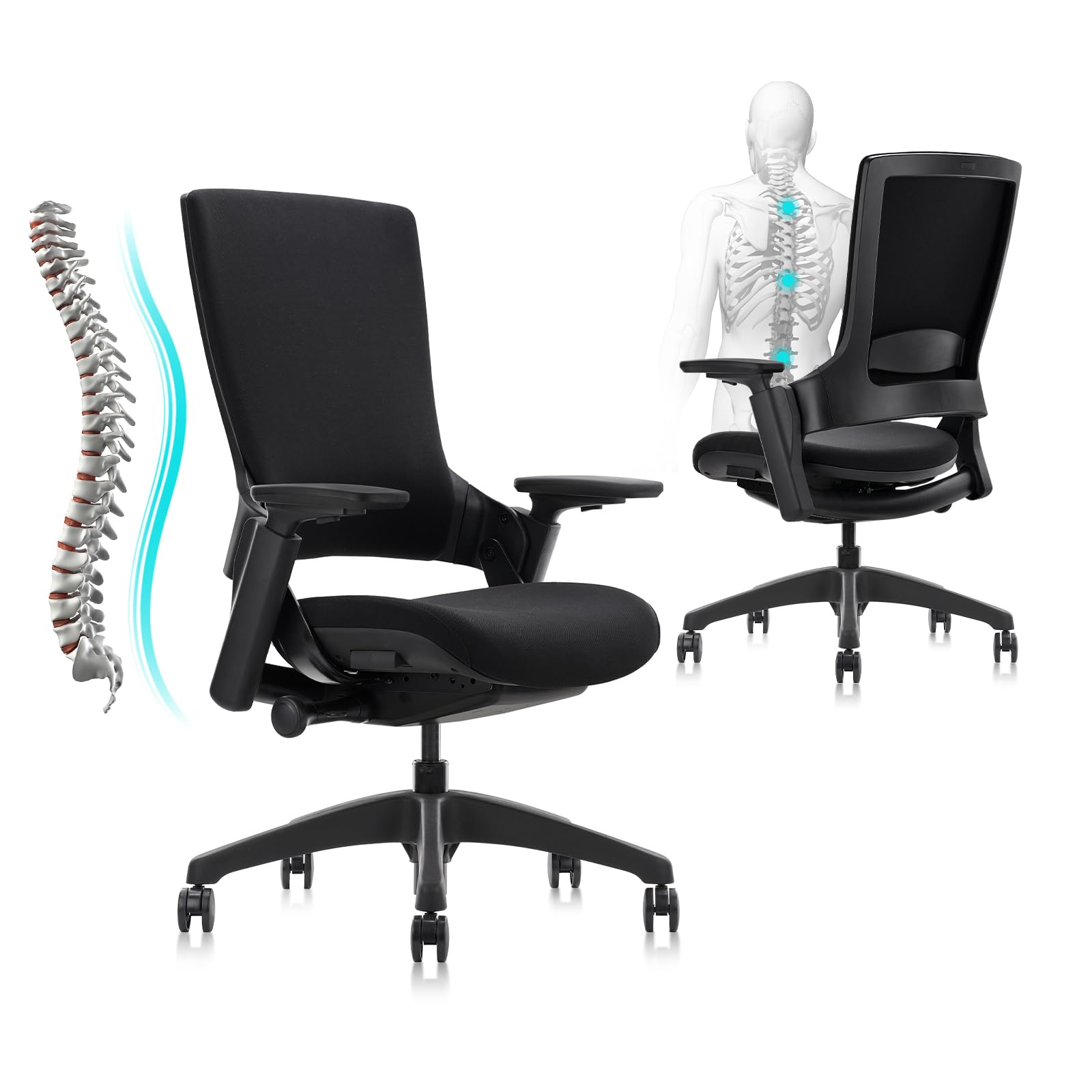 CLATINA Office Chair Swivel Executive Chair, Adjustable Ergonomic Computer Chair with 3D Armrest and Lumbar Support, Fabric Backrest Task Chair for
