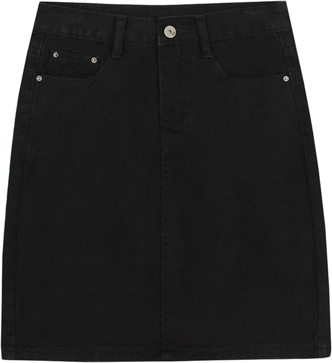 chouyatou Women's Basic Five-Pocket Rugged Wear Denim Pencil Skirt with Slit Medium Black