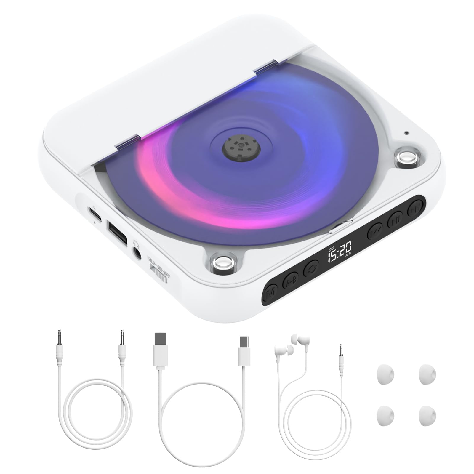 CD Player for Car,MONODEAL External Portable Car CD Players with AUX Cable/BT TX/HiFi Speakers