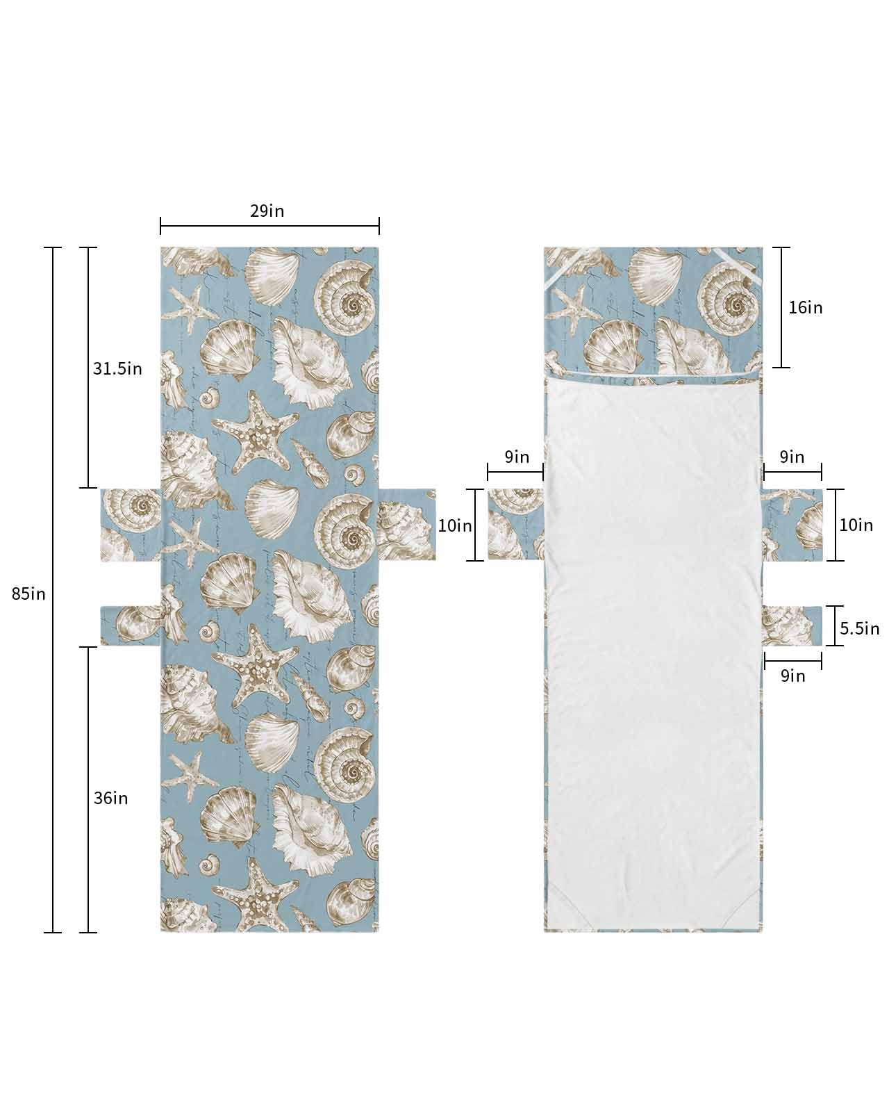 Nautical Coastal Beach Lounge Chair Towel Cover, Soft Chaise Lounge Towel with Side Pockets Patio Pool Chairs Cover for Beach/Pool Sunbathing 29x85 Vintage Ocean Shell Conch Sea Starfish