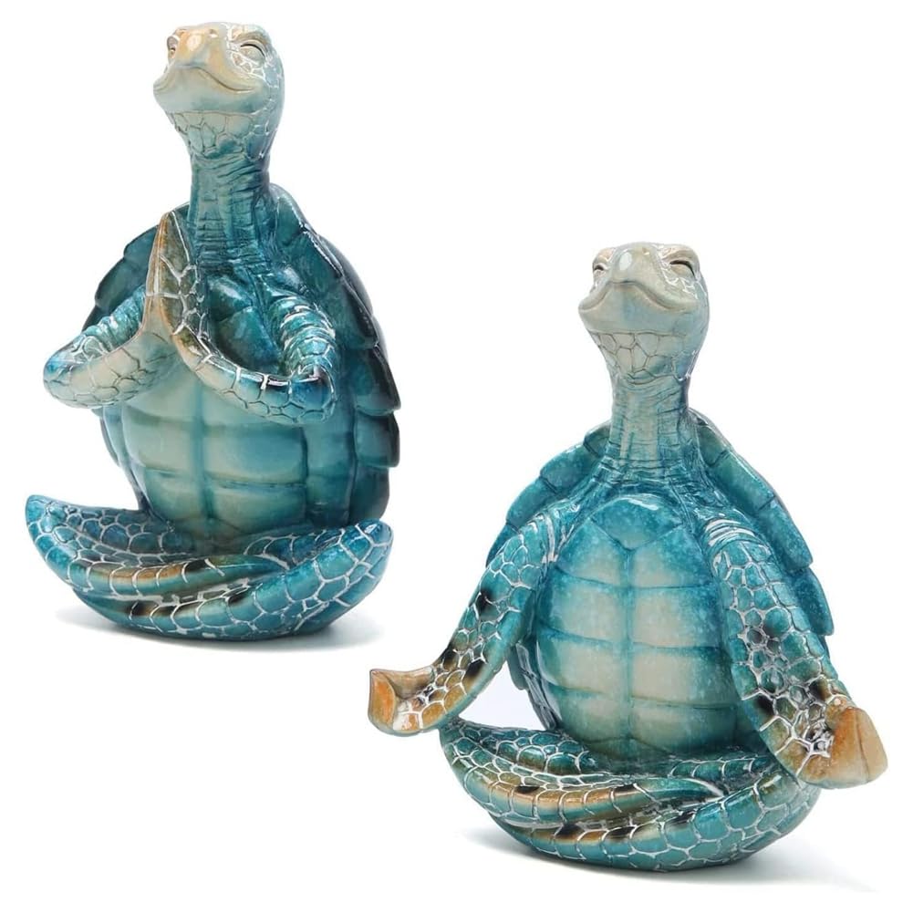 Droagoct 2Pcs Sea Turtle Yoga Figurines Decorations, Garden Meditating Yoga Turtle Figurine