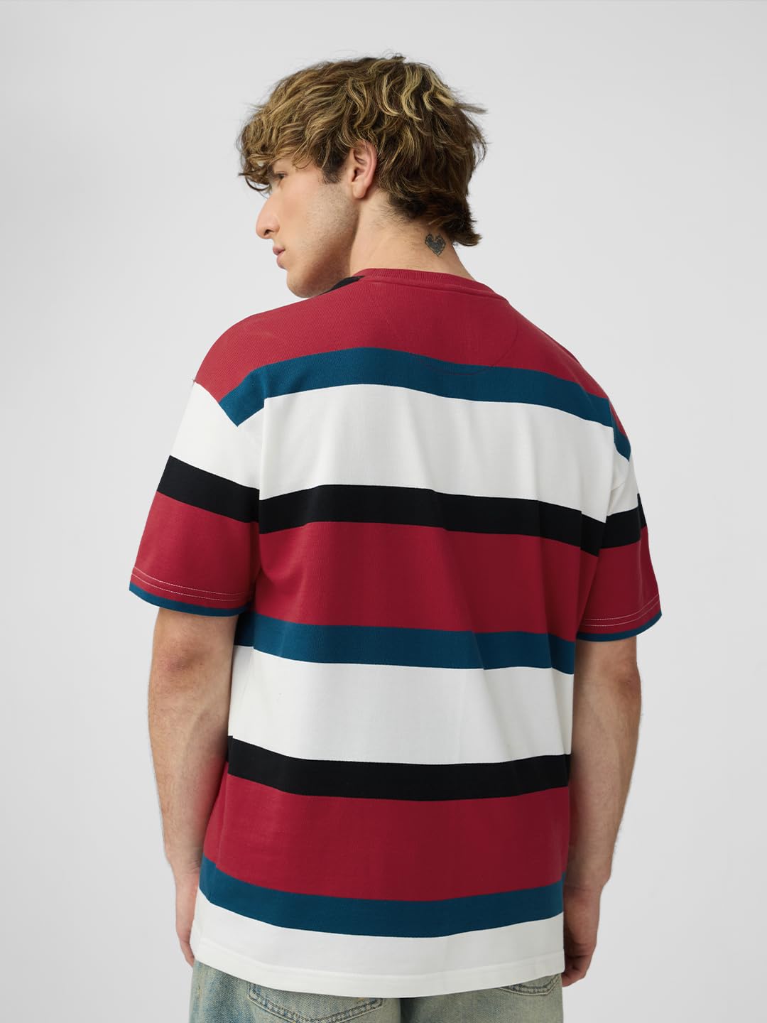 The Souled Store Retro-T-Shirts für Herren und Jungen, kurze Ärmel, Rundhalsausschnitt, mehrfarbig, gestreift, Baumwolle, Übergröße