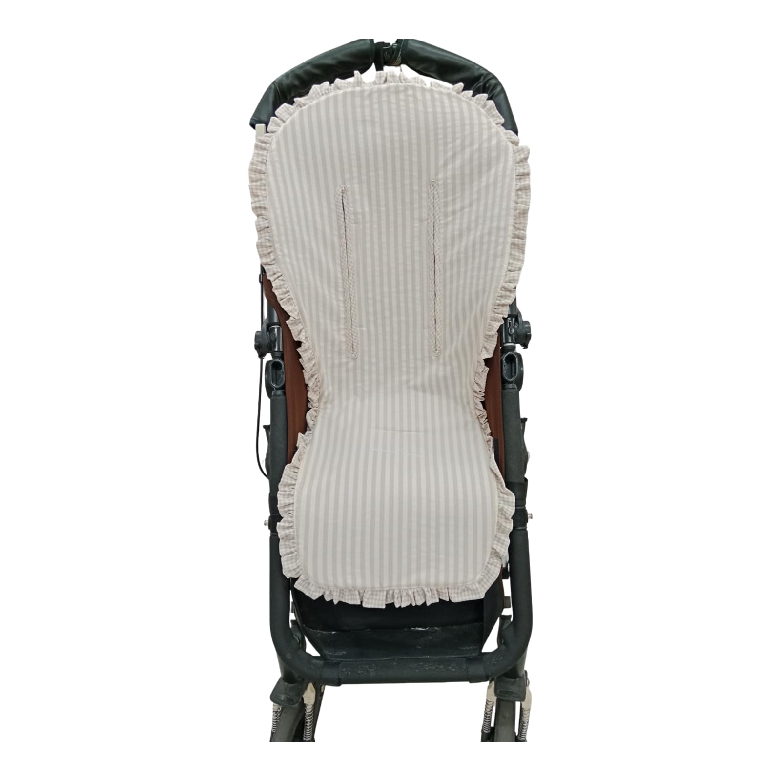 Colchoneta universal para silla de paseo ligera – Funda para silla ligera de bebé – Colchoneta de rejilla para silla de bebé – 100% Algodón - Rayas Beige/Gris
