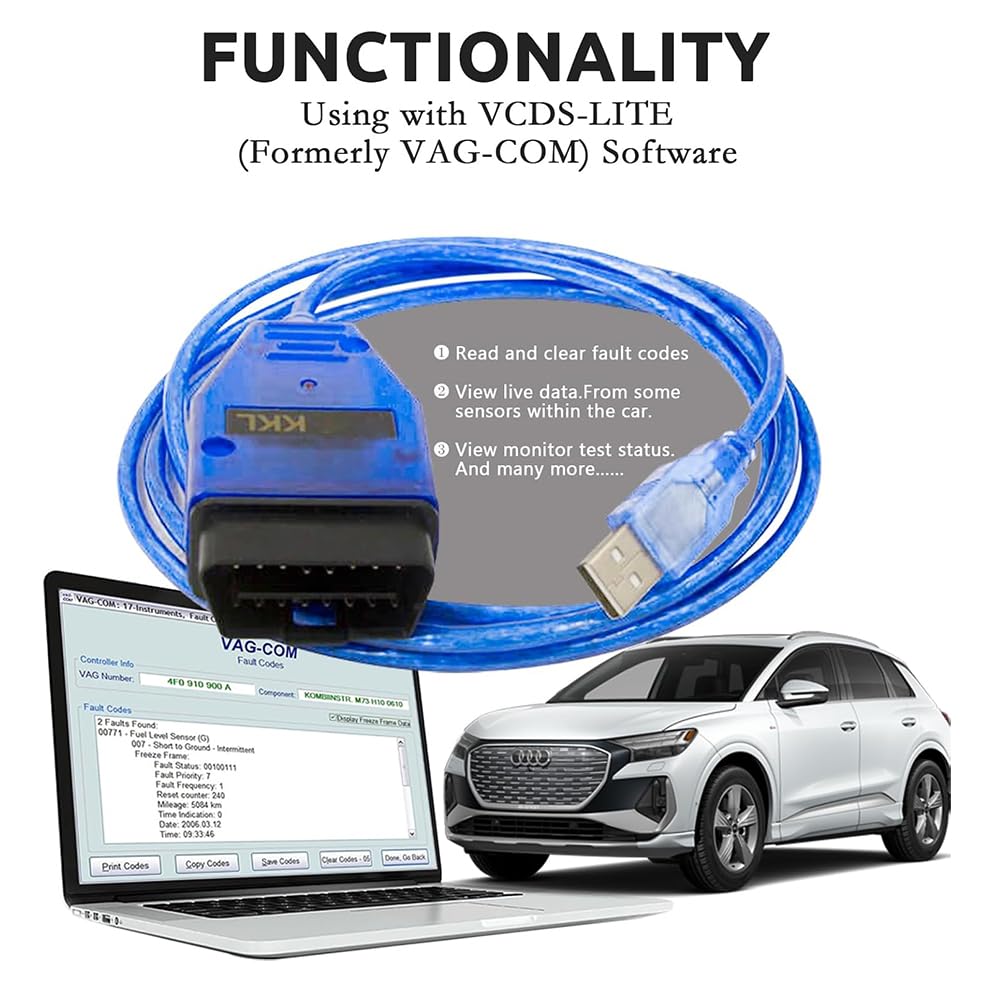 Amazon.com: OBD2 KKL for VAG-COM 409.1 for VCDS USB Cable for VAG