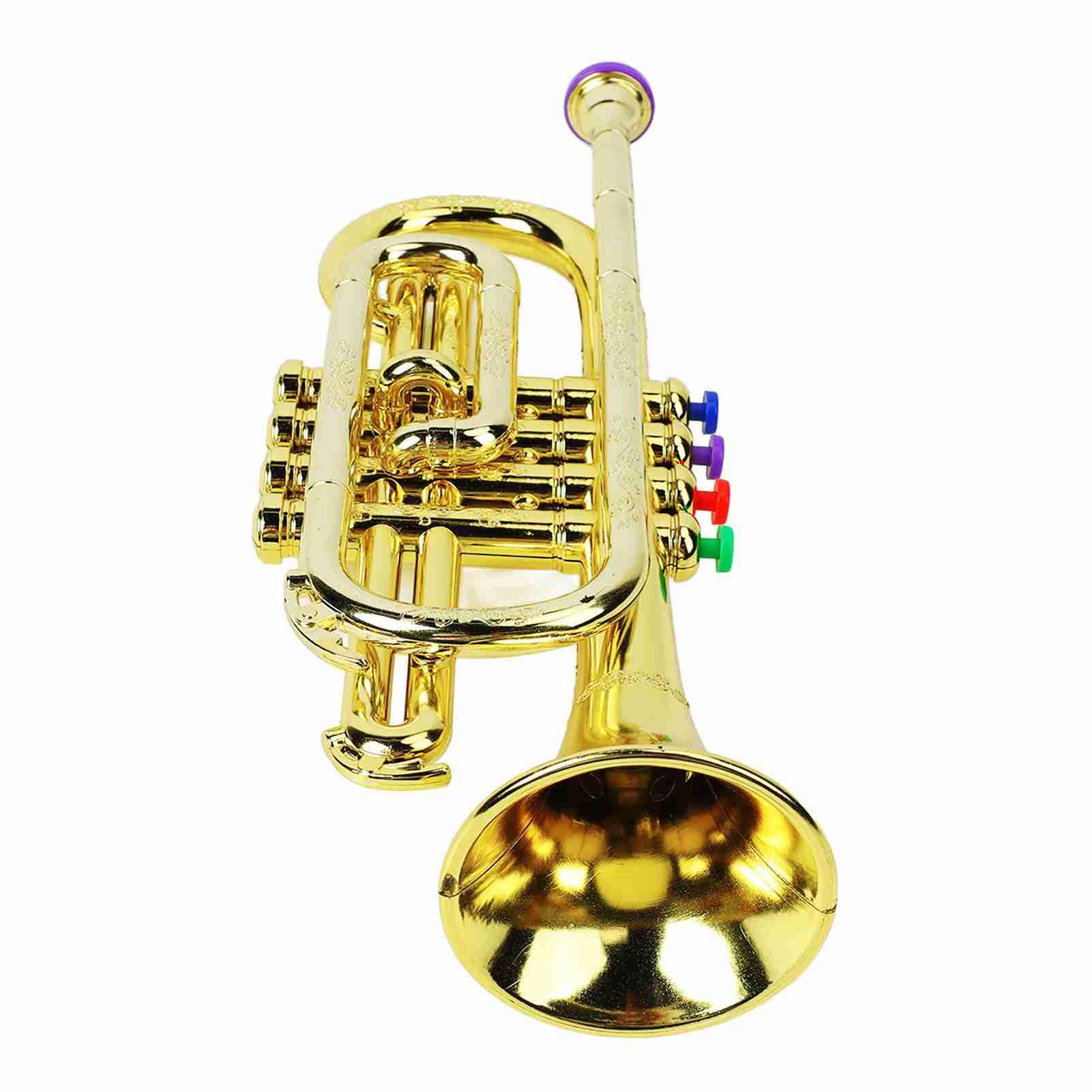 Generic Juguete Educativo de Trompeta Dorada para Niños con 4 Teclas de Colores, Sonido de Nota Diferente para Entrenamiento Musical para Niños