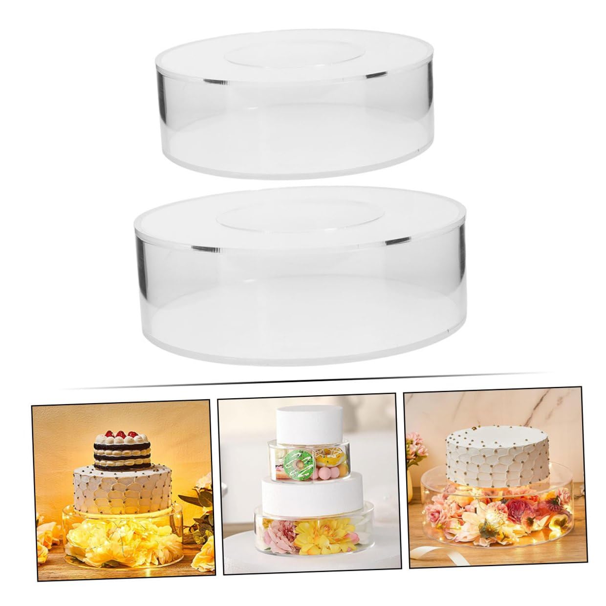 Alzata per Torte in Acrilico Trasparente Riempibile Set 2 Pezzi Basso Supporto per Pasticceria e Bancarella di Dolci per Matrimoni e Feste